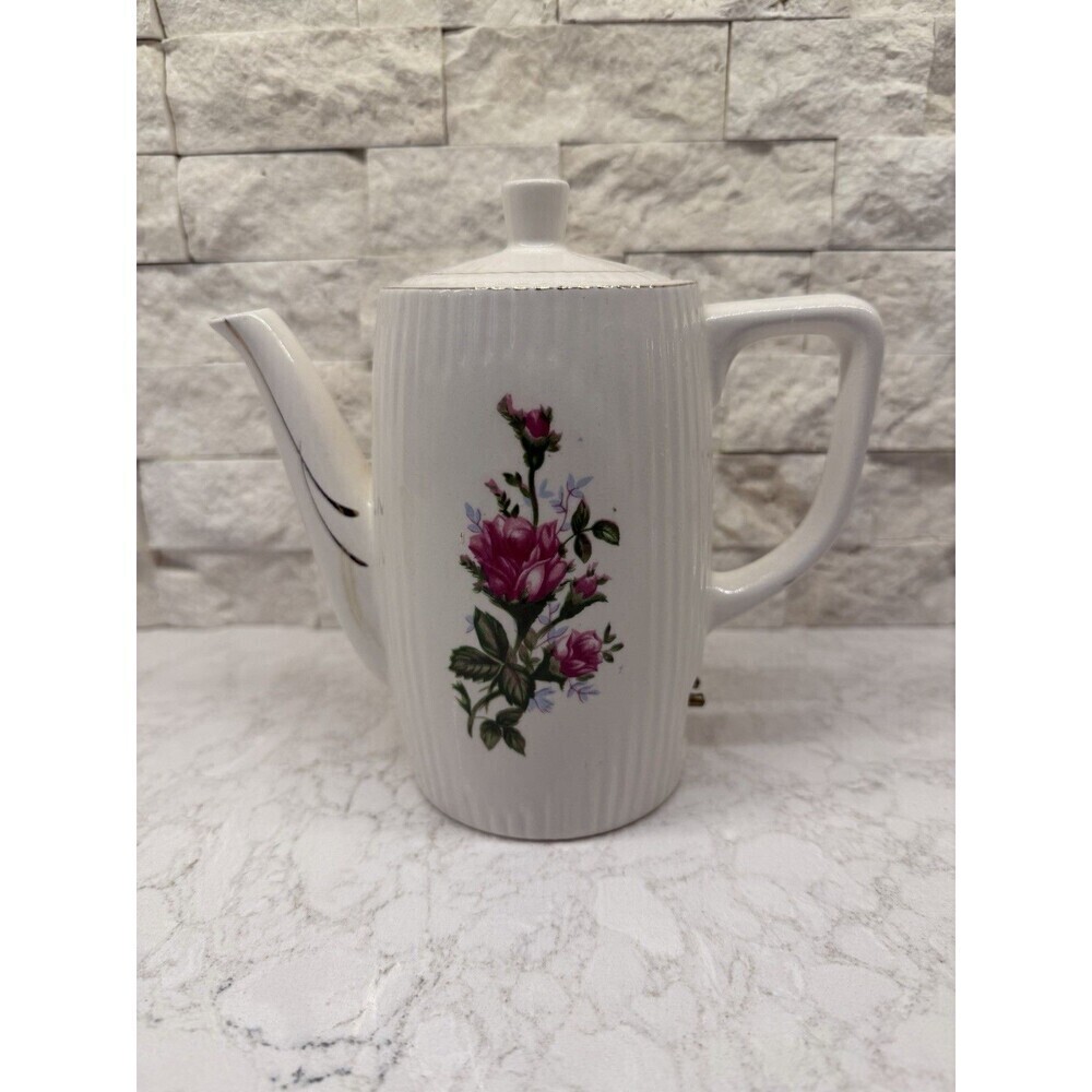 Vintage Electric Tea Kettle Coffee Pot Porcelain Rose with Gold Trim 6” Japan